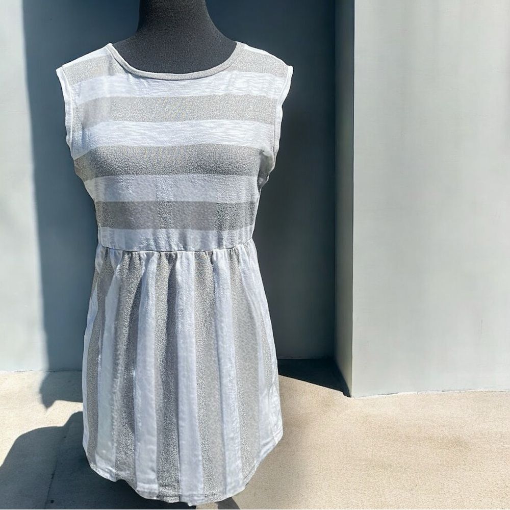 Hudson Gray Sleeveless Empire Waist Gray & White Striped Top | Women’s L